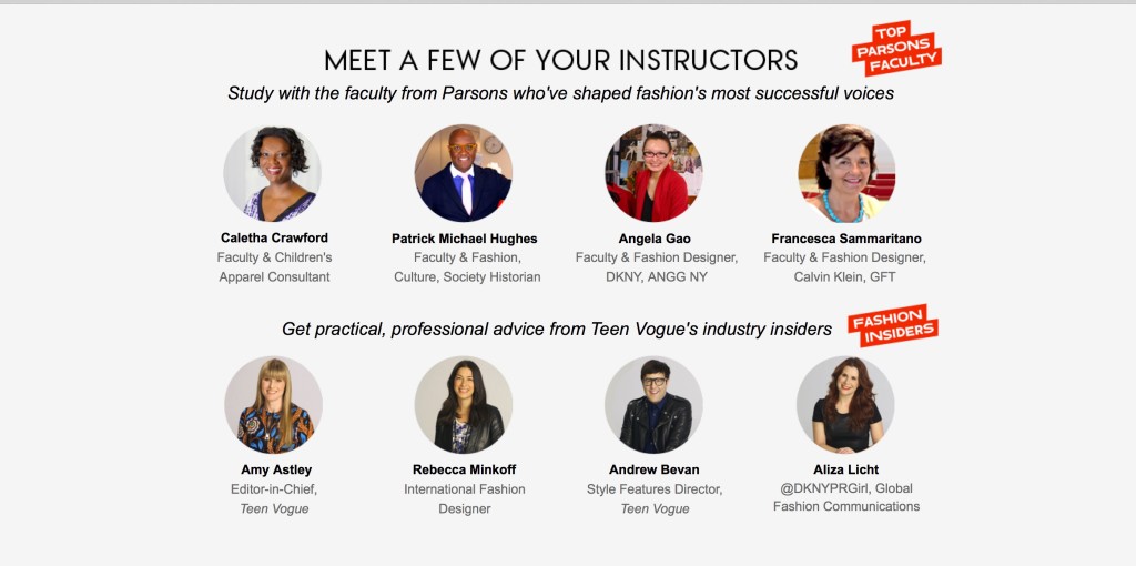 Instructors for Teen Vogue/Parsons Fashion course