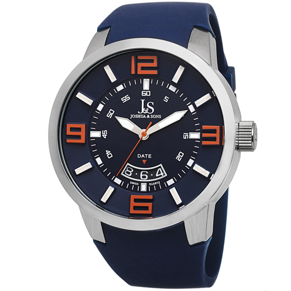 Joshua & Sons Men's Swiss Quartz Date Silicone Strap Watch