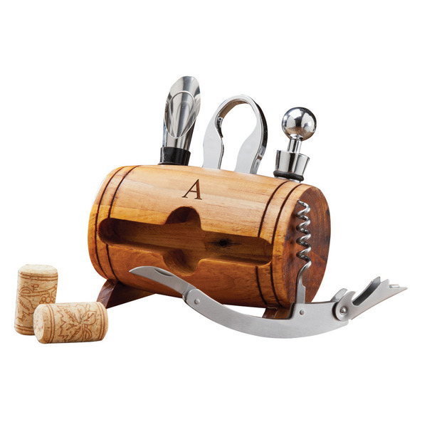 Monogrammed Wine Barrel Accessory Set